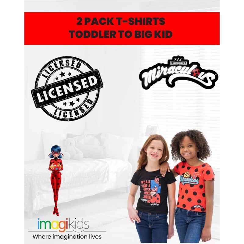 Miraculous Ladybug Cat Noir Rena Rouge Girls 2 Pack T-Shirts Little Kid to Big Kid, 3 of 8