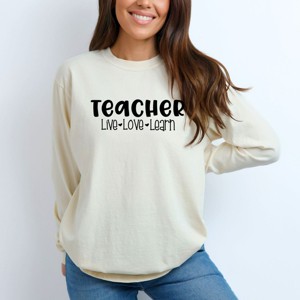 Simply Sage Market Teacher Live Love Learn Garment Dyed Long Sleeve - S - Ivory - 1 of 4