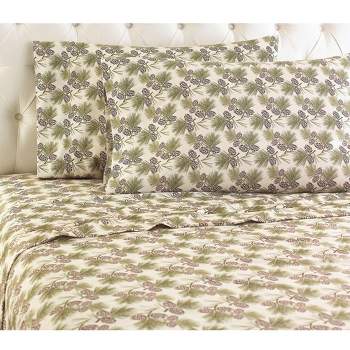 Micro Flannel Shavel Durable & High Quality Luxurious Printed Sheet Set Including Flat Sheet, Fitted Sheet & Pillowcase, Twin - Pinecones