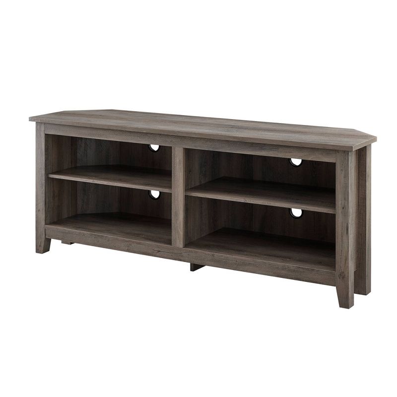 Transitional 4 Cubby Wood Open Storage Corner TV Stand for TVs up to 65" - Saracina Home, 1 of 12