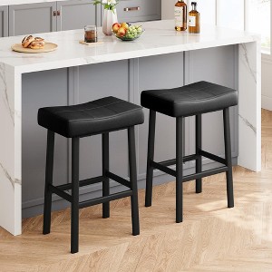 Whizmax 24 Inch Black Backless Saddle Barstools Set of 2, Counter Height Upholstered Padded Barstools with Curved Surface, Metal Leg and Footrest - 1 of 4
