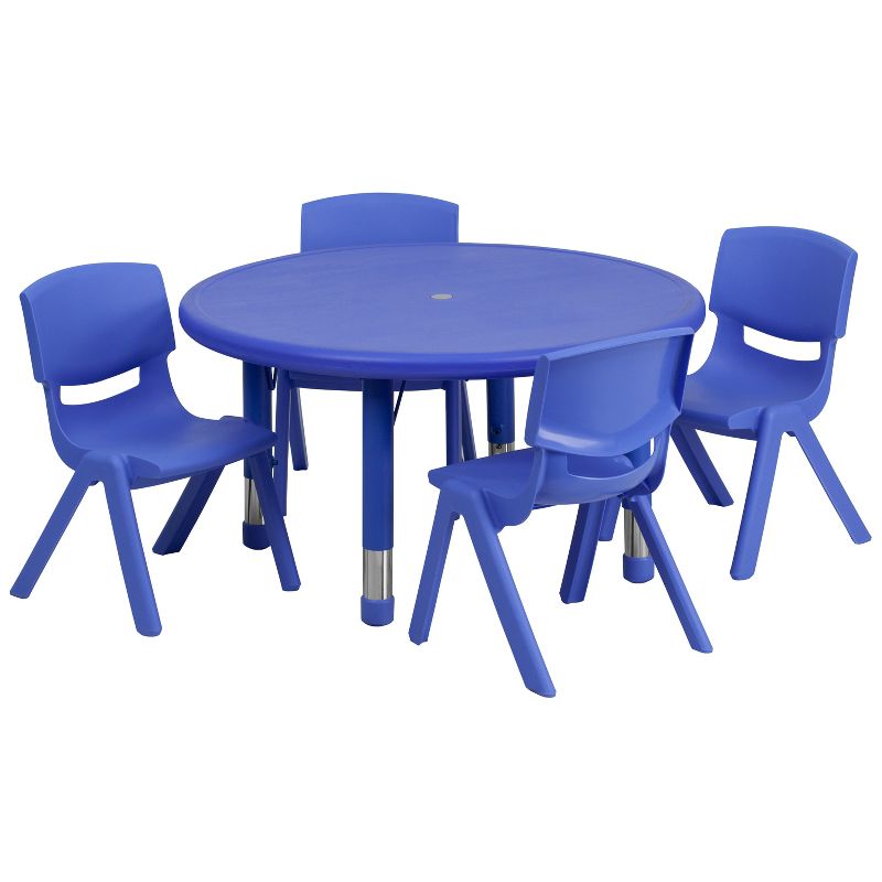 Emma and Oliver 33" Round Plastic Height Adjustable Activity Table Set with 4 Chairs, 1 of 2