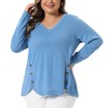 Women's Plus Size Long Sleeve V Neck Loose Fashion Buttons Tunic Blouse - Agnes Orinda - 2 of 4
