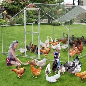 Outdoor Metal Chicken Coop with Dual Doors, Galvanized Chicken Run with Waterproof UV Cover, Large Spire Roof Hen House, 9.8' x 19.7' x 6.6' - 1 of 4