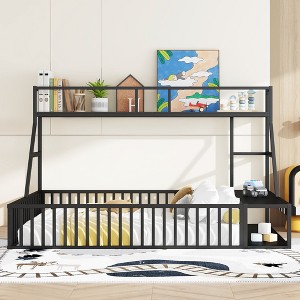 Okak All-in-One Metal Floor Bed Twin/Full Size,Study Bed with Safety Rails, Built-in Shelves & Desk Space Saving Kids Bed Frame for Small Bedroom - 1 of 4