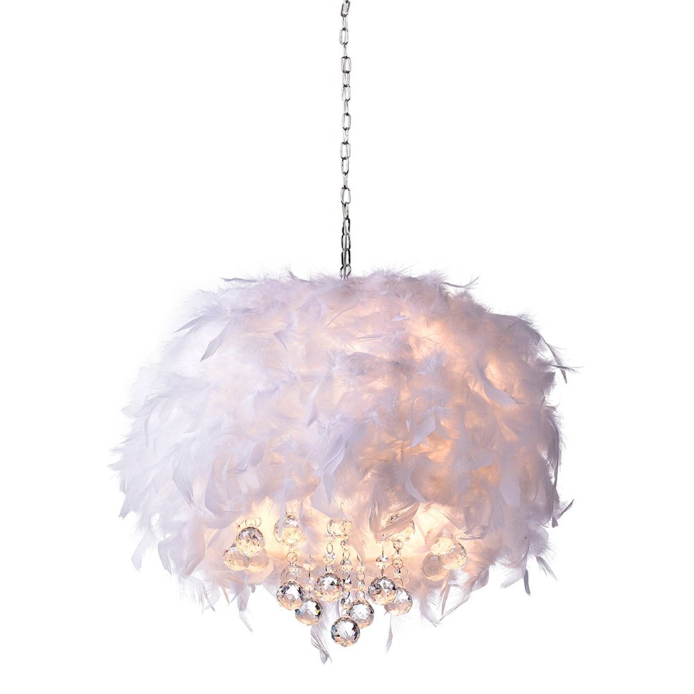 Photos - Chandelier / Lamp 15" x 15" x 30" Iglesias Fluffy Feathers and Crystal 3 Light Pendant White