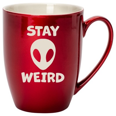 100 North Alien 10 Ounce Cardinal Red Metallic Finish, Comfortably Fits Your Hands, New Bone China Coffee Tea Cup Mug, Stay Weird