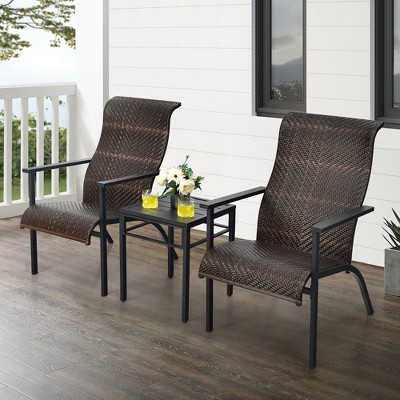Brown PE Rattan and Steel 3-Piece Outdoor Bistro Set
