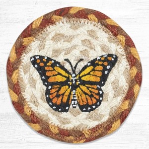 Earth Rugs Monarch Butterfly Coaster – 5"x5" Braided Jute with Hand-Printed Monarch Design for Nature, Garden, or Rustic Decor - 1 of 3