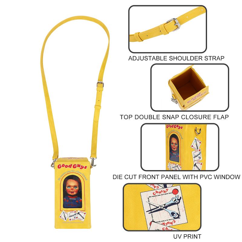 Chucky Doll Box Women's Yellow Novelty Crossbody Handbag, 4 of 7