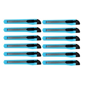 MotoProducts 12 Bulk 5" Box Cutters Sky Blue with Snap-Off Blades and Safety Locks - 1 of 4