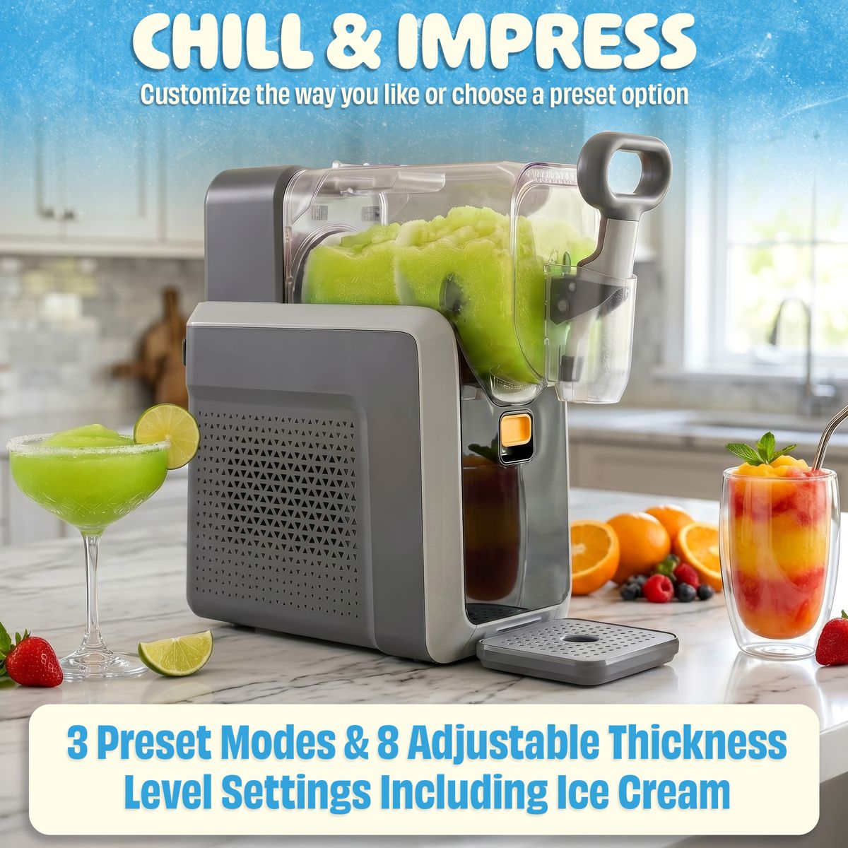 Great Northern Popcorn Slushie Machine, No Ice Needed Slushy Maker Machine with 3 Preset Modes and Self-Cleaning, 2L/68oz, Gray - thumbnail 2