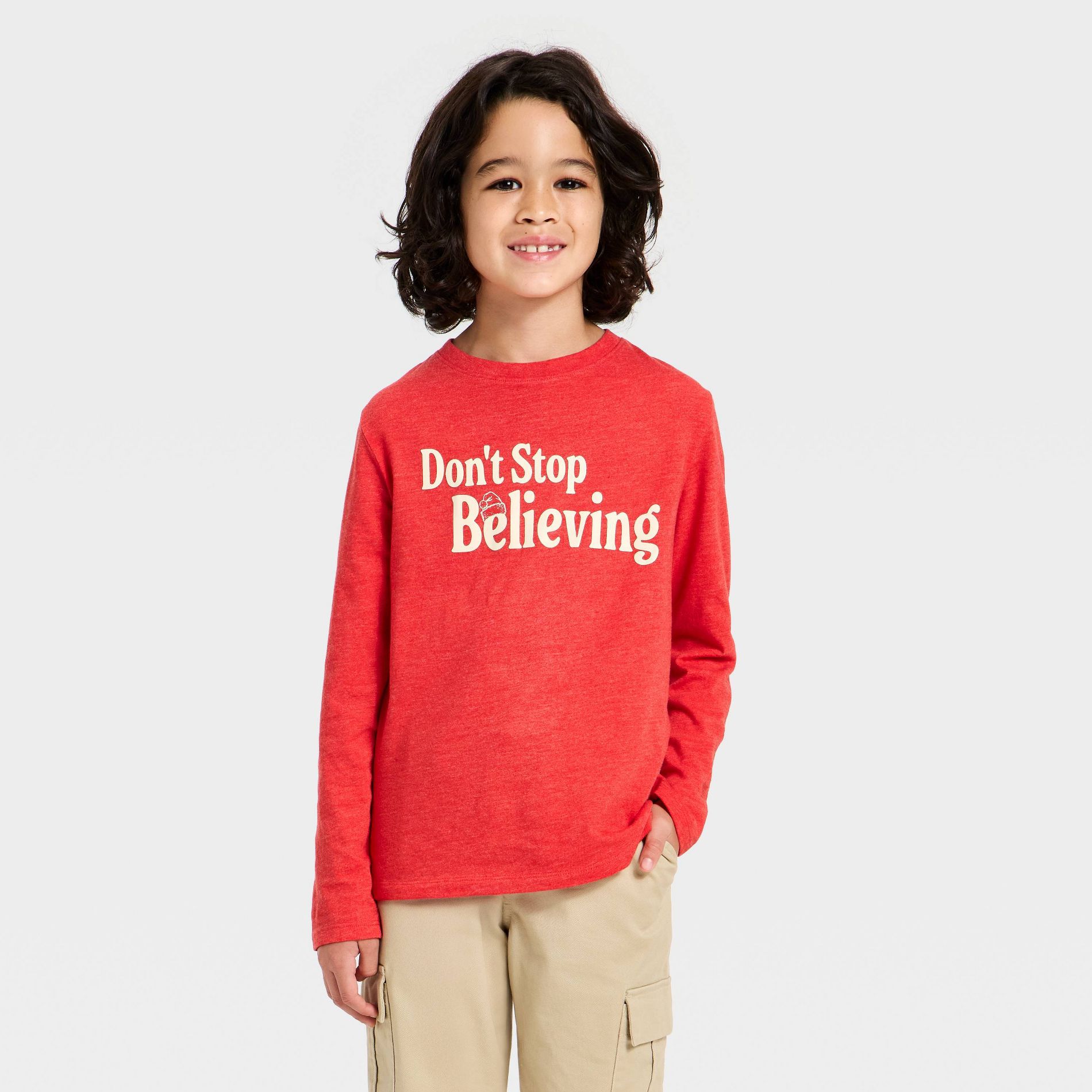 Boys' Long Sleeve "Don't Stop Believing" Graphic T-Shirt - Cat & Jack™ Red
