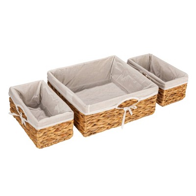 Natural Seagrass Rectangular Storage Basket Set with Liners