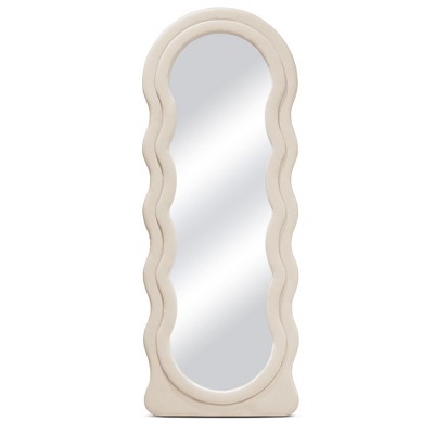 Beautyolove 24 in. W x 63 in. H Irregular Beige Wood Framed Full Length Floor Mirror Wavy Full Body Mirror