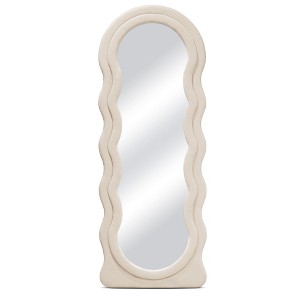 Beautyolove 24 in. W x 63 in. H Irregular Beige Wood Framed Full Length Floor Mirror Wavy Full Body Mirror - 1 of 4