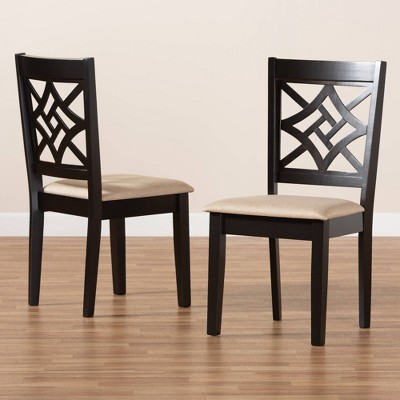 Nicolette Sand Fabric and Dark Brown Wood Upholstered Dining Chair
