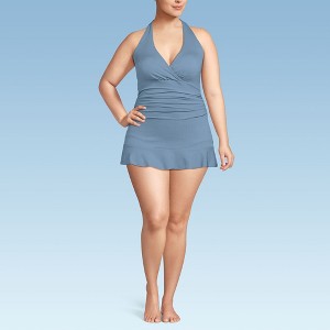 Lands' End Women's Pique Halter Ruffle Hem Mini Swim Dress Swimsuit - 1 of 4