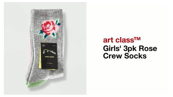 Girls' 3pk Rose Crew Socks - art class™ Gray/Pink/White, 2 of 9, play video