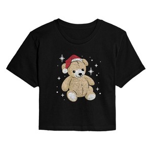 Women's - Instant Message - Christmas Teddy Bear Cropped Graphic T-Shirt - 1 of 4