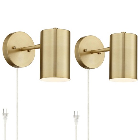 360 Lighting Modern Wall Lamps Set Of 2 Polished Brass Plug-in 5