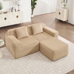 AENKYO 81.1" Modular Corduroy Modular Sectional Sofa with Ottoman, Boneless Sectional Deep Seat Sofa with Throw Pillows, No-Assembly - 1 of 4