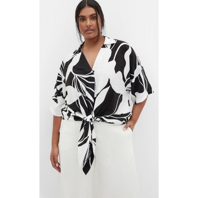 Women's Plus Size Tie Print Shirt - ivory | CITY CHIC