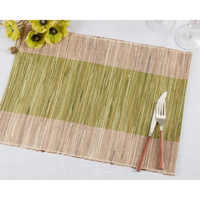 Green and Beige Shimmering Banded Fabric Placemats Set of 4