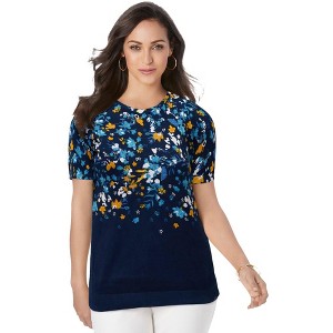 Jessica London Women's Plus Size Fine Gauge Crewneck Shell - 1 of 4