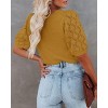 Women's Round Neck Short Sleeve Sweater Summer Casual Puff Sleeve Pullover Knit Top - 3 of 4