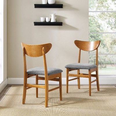 Set of 2 Acorn Wood Dining Chairs with Gray Upholstered Seat