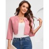 Womens Cropped Blazer Casual Business 3/4 Sleeve Collarless Open Front Cardigan Work Jacket Shrug - 2 of 4