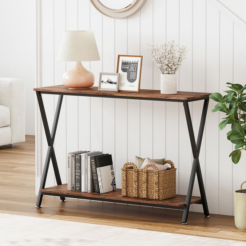 Entryway Table, Narrow Console Table, Wood Sofa Table, 33.5¡± Behind Couch Table with Shelf and Metal Frame, Industrial Console Table for Hallway, 2 of 8