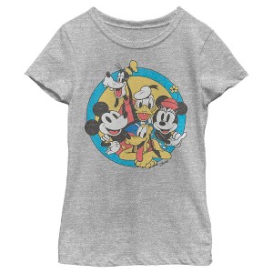 Girl's Disney Mickey & Friends Retro Circle Distressed T-Shirt - 1 of 4