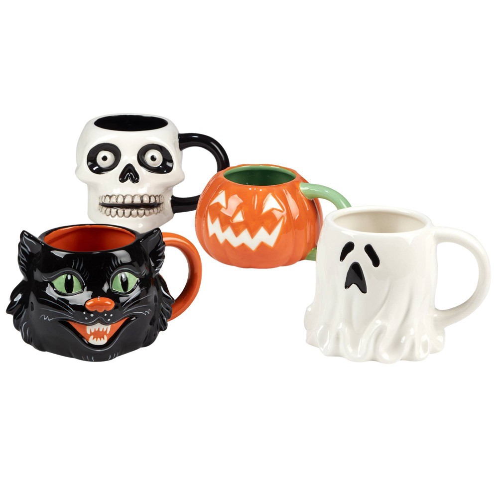 Photos - Glass Certified International 22oz 4pk Earthenware Scaredy Cat 3-D Mugs  