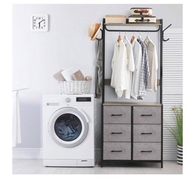 White Clothing Rack With 4/6 Drawers, Freestanding Closet Organizer, Clothes Stand Dresser With Steel Frame & Wooden Top, Tall Closet Storage Organiz