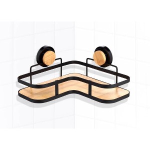 Popular Bath Popular Home Corner Basket with Suction Metal and Bamboo Black - 1 of 2
