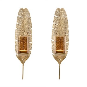 Danya B Ava 17" Gold Feather Wall Candle Sconces (Set of 2) - 1 of 4