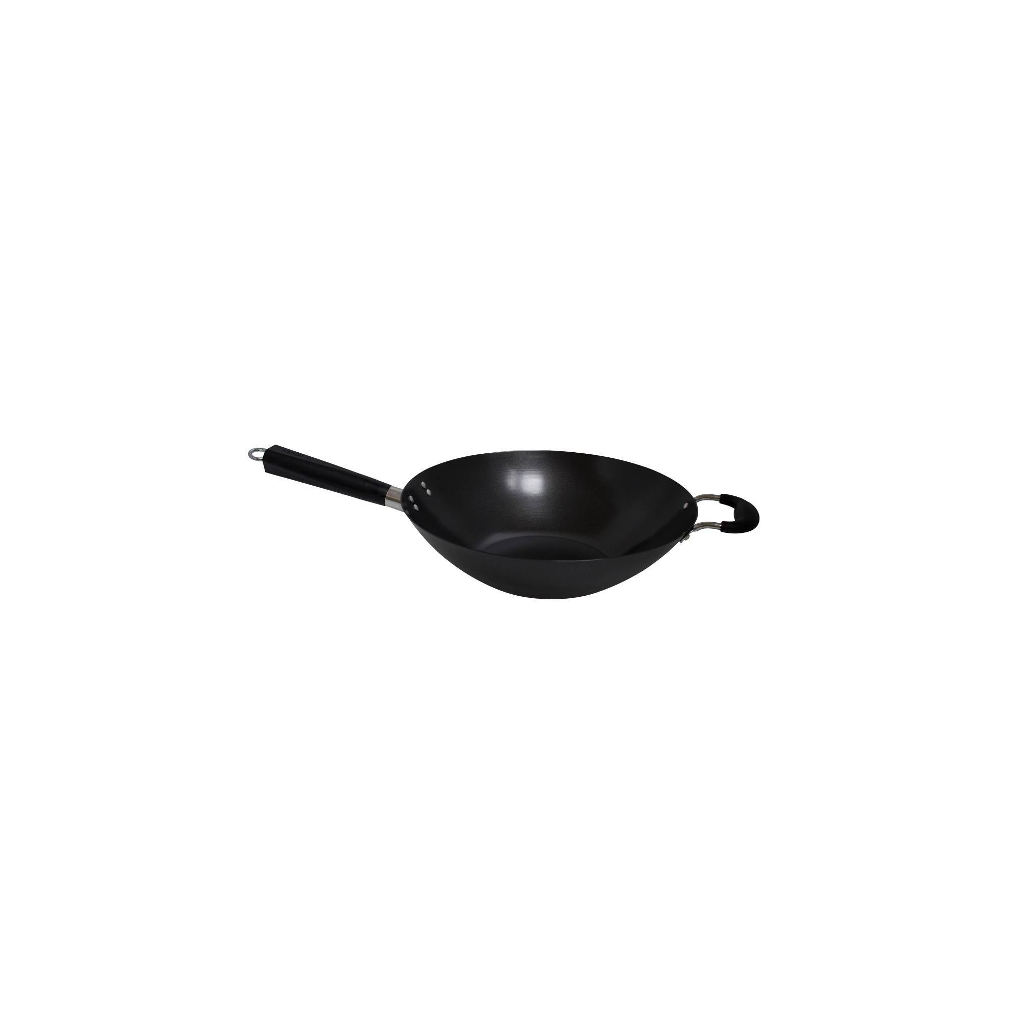 IMUSA 14" Coated Wok with Bakelite Handle: Preseasoned, Stay-Cool Handles, Nonstick Carbon Steel, Includes Spatula
