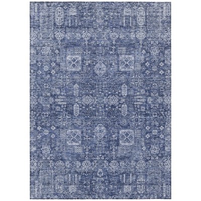 Navy Blue And Sky Blue Oriental Washable Indoor Outdoor Area Rug