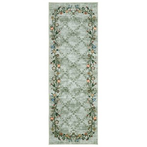 Washable Modern Floral Rug Non Slip Low Pile Rug Soft Contemporary Throw Floor Cover Foldable Indoor Carpet for Living Room Bedroom Playroom Nursery - 1 of 4