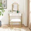 Gulches White Vintage Vanity Table Set with Mirror and Stool - 2 of 4