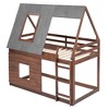 Bellemave Wood Twin Size House Bunk Bed with Roof, Ladder and 2 Windows, Oak & Smoky Grey - 4 of 4