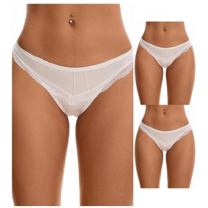INSPIRE CHIC Women's Satin Silky Hipster Low Waisted Lace Trimmed Briefs 3 Packs - 1 of 4