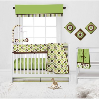 Bacati - Mod Dots Stripes Green Yellow Beige Brown 10 pc Crib Bedding Set with Long Rail Guard Cover