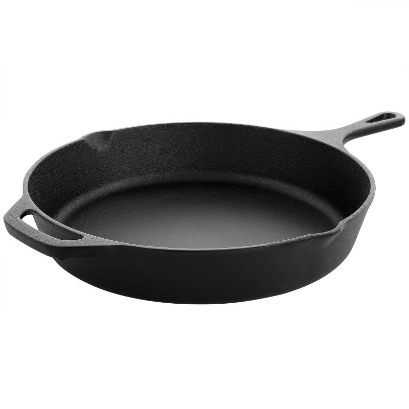 MegaChef Round Preseasoned Cast Iron Frying Pan with Handle in Black, 1 of 8