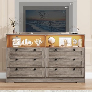 Jojoka Bedroom Dresser with Charging Station and 6 Drawers, LED Light Wood Storage Cabinet for Clothes - 1 of 4