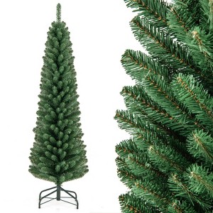 Tangkula 5/6/7/8 FT Artificial Christmas Tree Pencil Xmas Tree with Memory Wire Branch Tips & Upgraded Metal Stand - 1 of 4