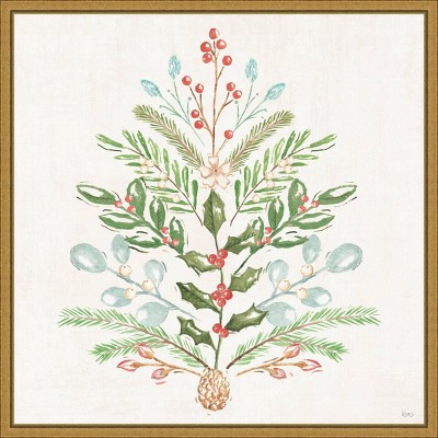 Elegant Holiday Botanical Christmas Tree Canvas Print with Gold Frame