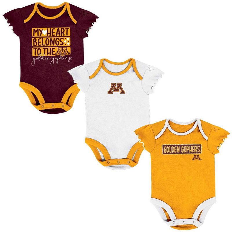 NCAA Minnesota Golden Gophers Infant Girls&#39; 3pk Bodysuit Set, 1 of 5